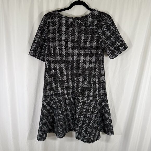LOFT Dress Women's Small Black White Plaid Short Sleeve Round Neck Zip Back - Picture 7 of 10